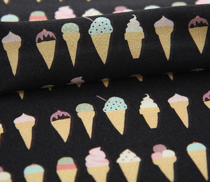 Ice Cream Cone patterned Fabric, Cute, Kids, Sewing, Quilt made in Korea by Half Yard DTP(Digital Textile Printing) Method