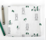 Forest Bear Pine Tree Patterned Fabric made in Korea by Half Yard Digital Textile Printing