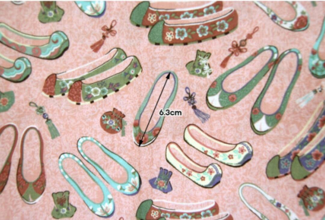Korean Traditional Rubber Shoes, Gomusin printed Fabric made in Korea by the Half Yard