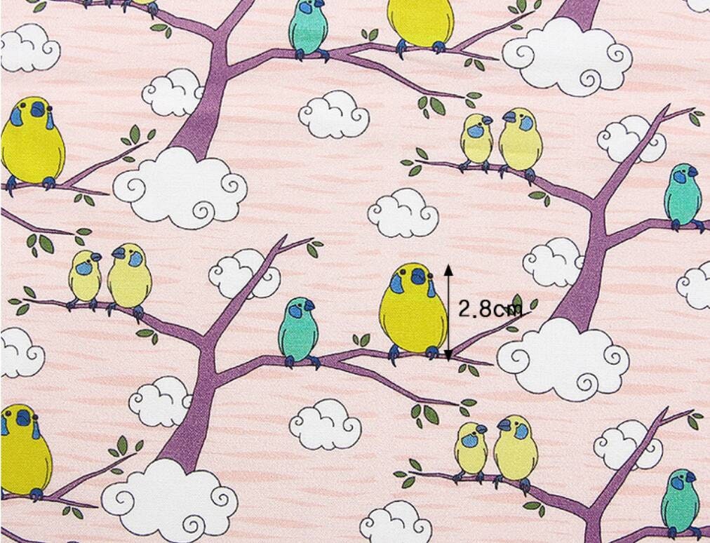 Birds Tree Cloud printed Fabric made in Korea by the Half Yard