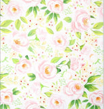 Watercolor Rose Flower Patterned Fabric made in Korea by the Half Yard