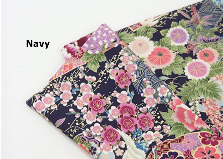 Dobby A Variety of Flowers printed Japanese Kimono Style Fabric made in Korea by the Half Yard