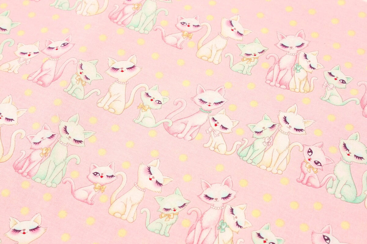 Kawaii Cats Kittens patterned Fabric printed in Japan by the Half Yard