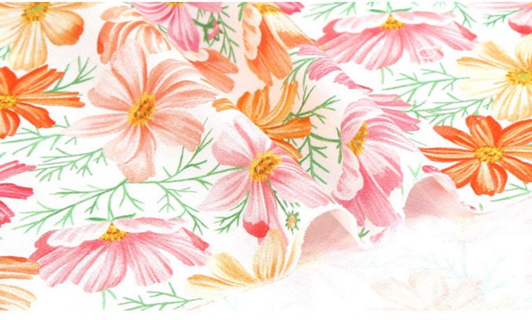 Cosmos Flowers Patterned Fabric, Cute, sewing, Quilt made in Korea Half Yard