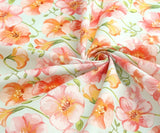 Watercolor Trumpet Creeper flowers Patterned Fabric made in Korea by the Half Yard