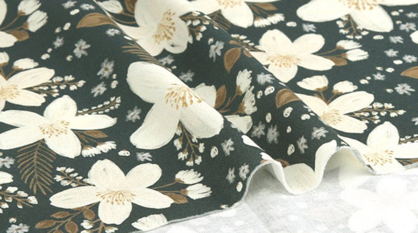 Watercolor Jasmine flowers Patterned Fabric made in Korea by the Half Yard