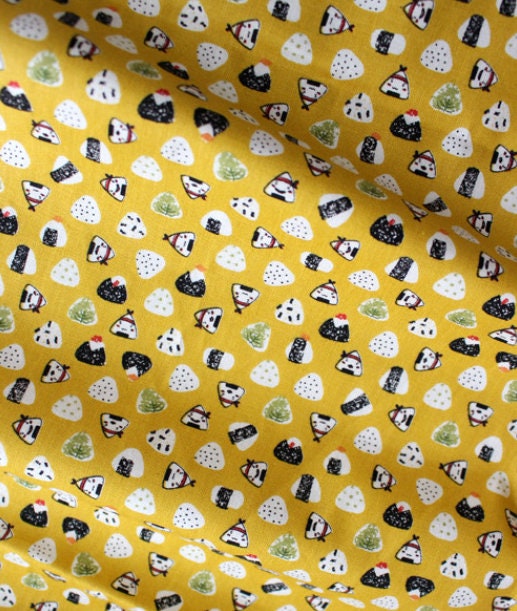 Rice Ball Kimbap Triangle printed Fabric made in Korea by the Half Yard