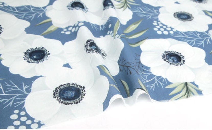 Big Anemone Flowers Floral Patterned Fabric made in Korea by the Half Yard