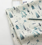 Winter Forest Tree Fox patterned Fabric made in Korea by the Half Yard / 45 X 140cm 18" X 56", Cotton Linen