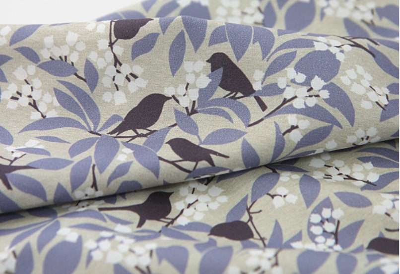 Lark Bird Leaf Flowers Fabric made in Korea by Half Yard