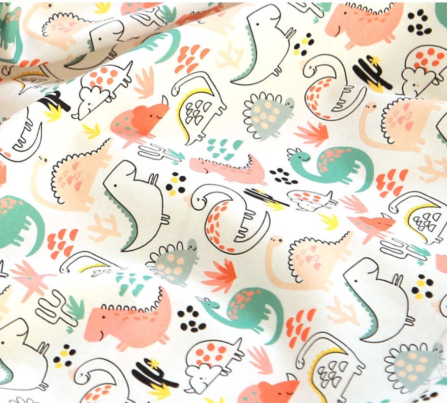 Kawaii Dinosaur Friends Fabric made in Korea by Half Yard