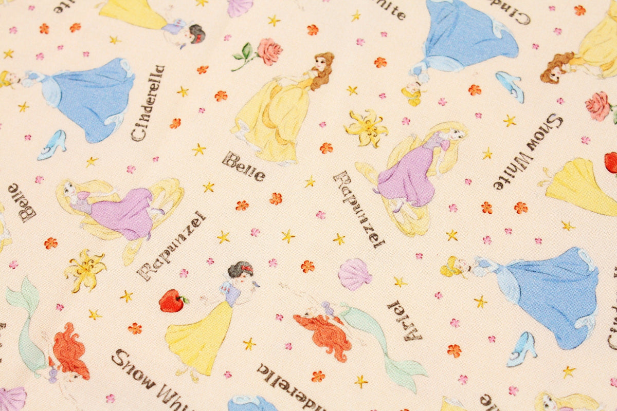 Disney Princess Cinderella Snow white Belle Rapunzel Ariel Fabric printed in Korea by the Half Yard