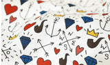 Heart Anchor Compass Diamond Patterned Fabric made in Korea by Half Yard Digital Textile Printing