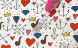 Heart Anchor Compass Diamond Patterned Fabric made in Korea by Half Yard Digital Textile Printing