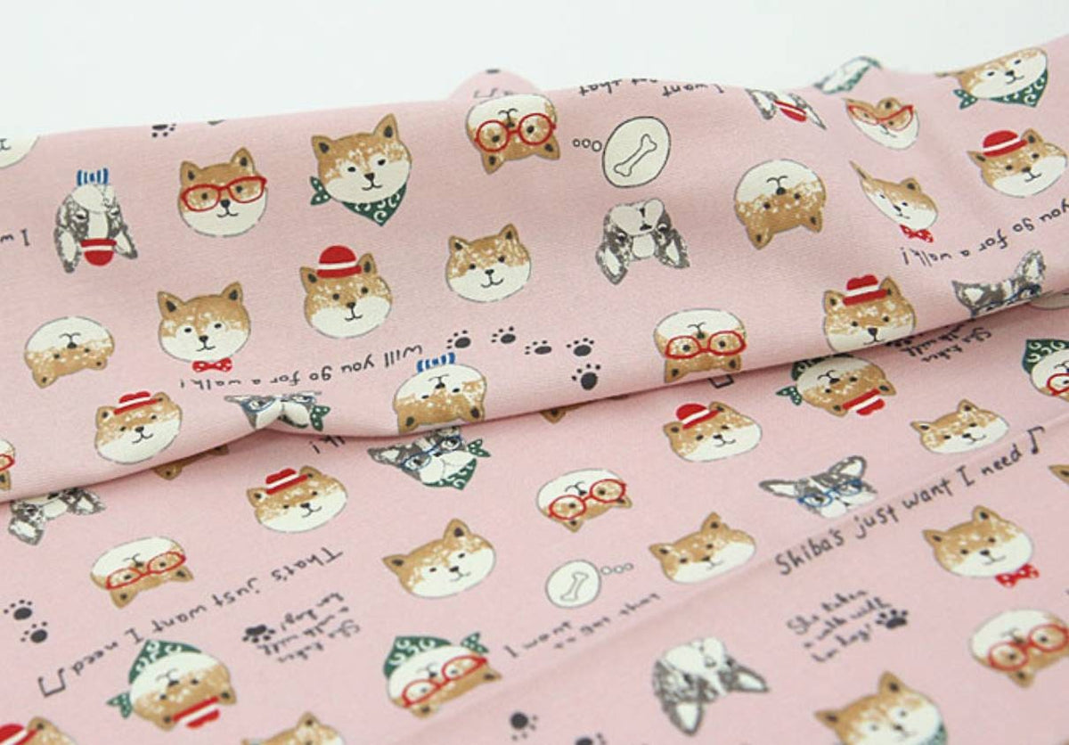 Dog Face Shiba French Bulldog Oxford Fabric made in Korea by the Half Yard