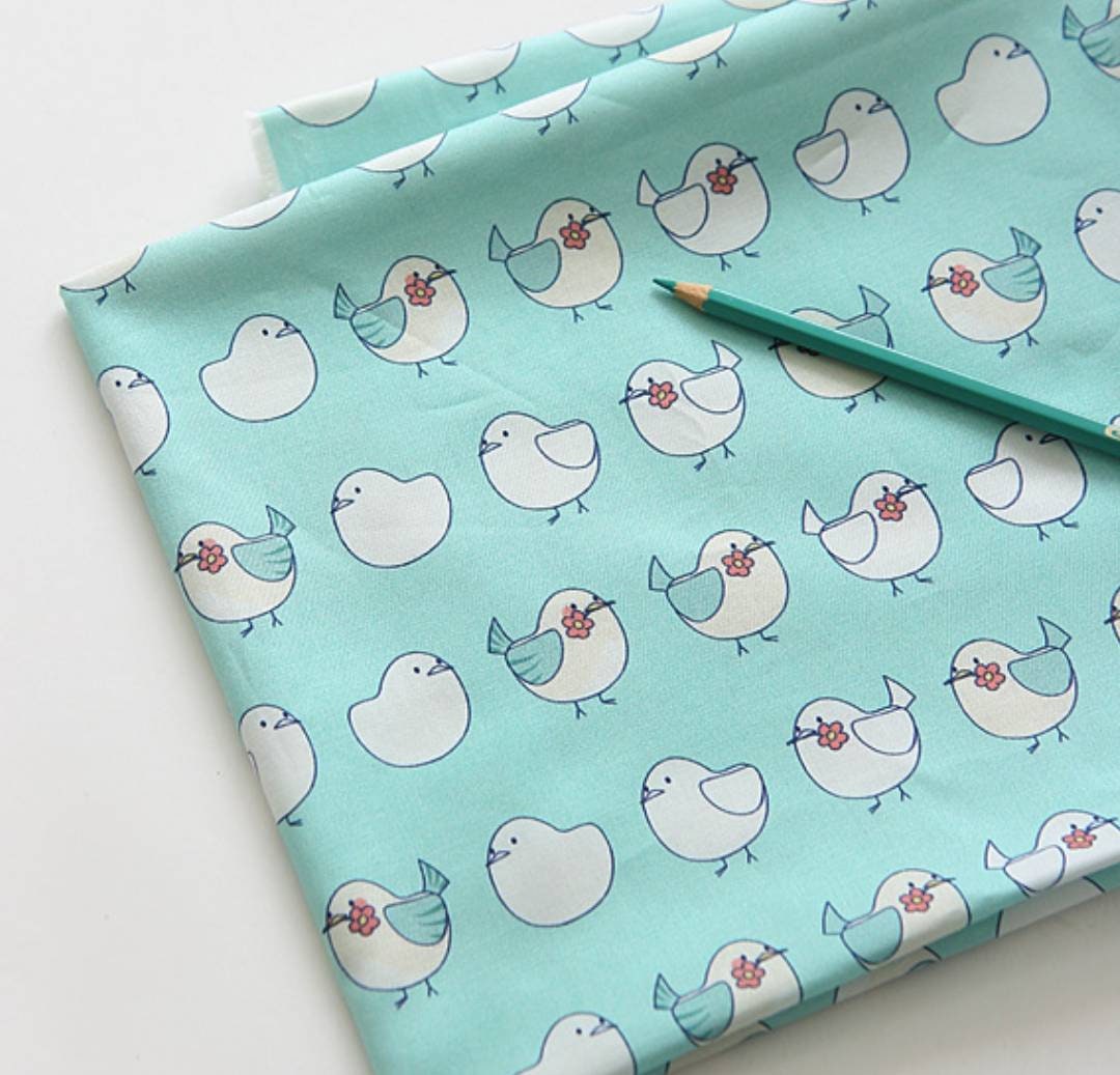 Bird Patterned Fabric, Cute, Kids, Sewing, Quilt made in Korea by Half Yard