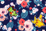 Pocket Monster, Pokemon, Rose Flowers Pikachu Grookey Sobble Scorbunny Fabric made in Korea by the Half Yard