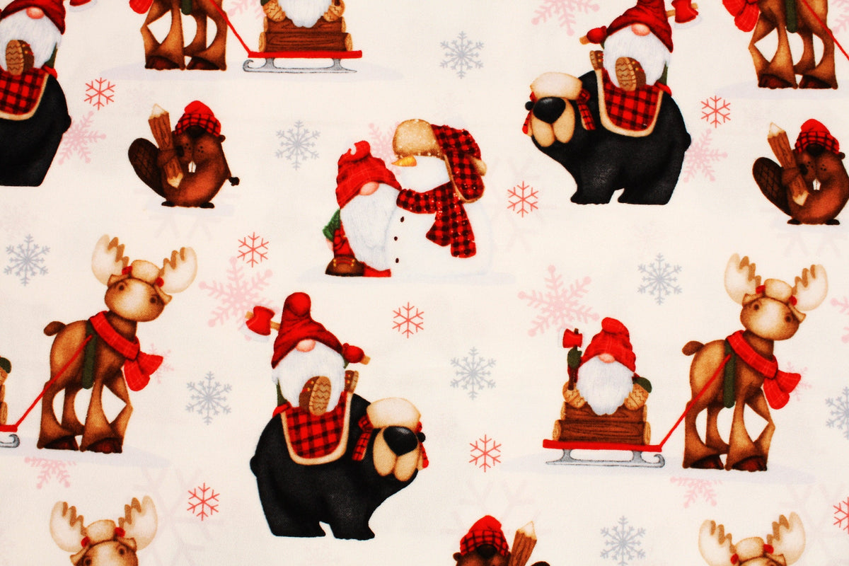 Flannel Gnomies Genomes Christmas Winter Fabric by Shelly Comiskey for Henry Glass Fabrics by the Half Yard