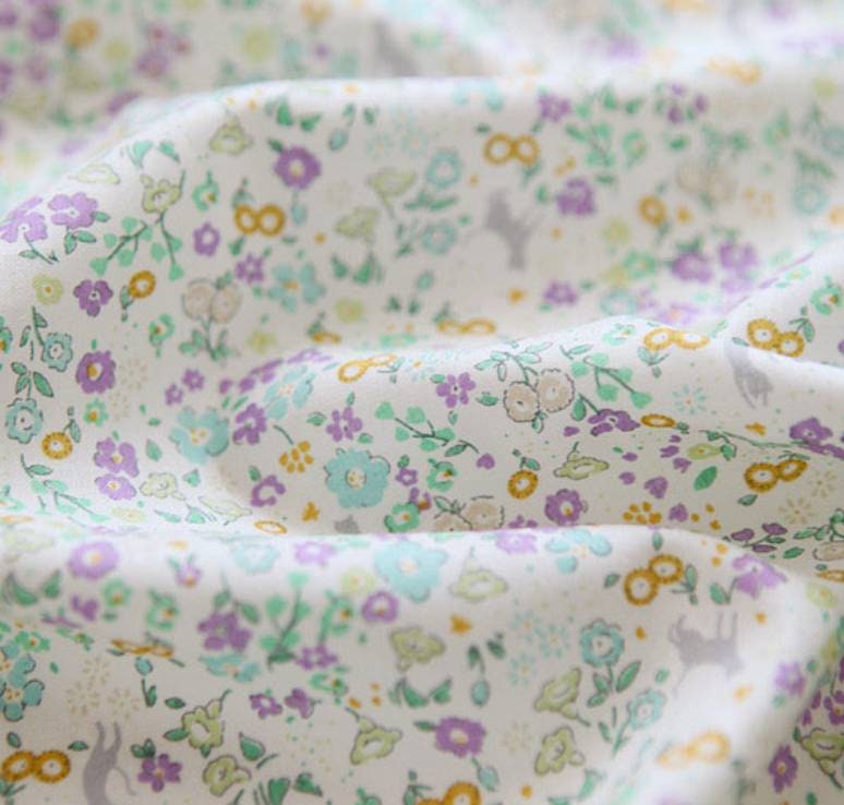 Cats Floral Flower Patterned Fabric made in Korea by the Half Yard