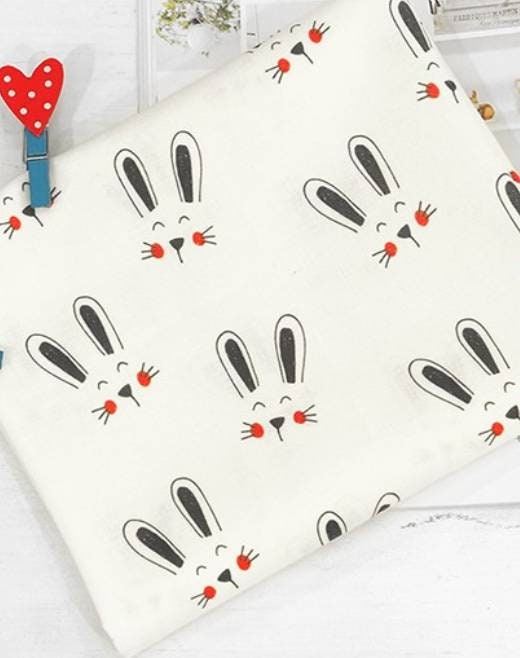 Smile Rabbit Bunny Face Patterned Fabric made in Korea by the Half Yard