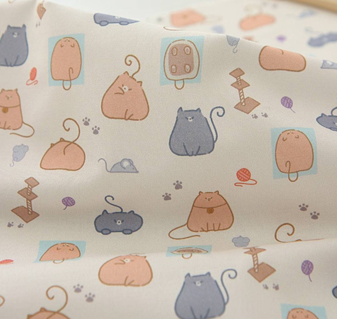 Cat Kitten Patterned Fabric made in Korea by Half Yard Digital Textile Printing