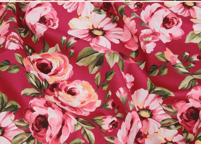 Rose Flowers Floral Patterned Fabric made in Korea by the Half Yard