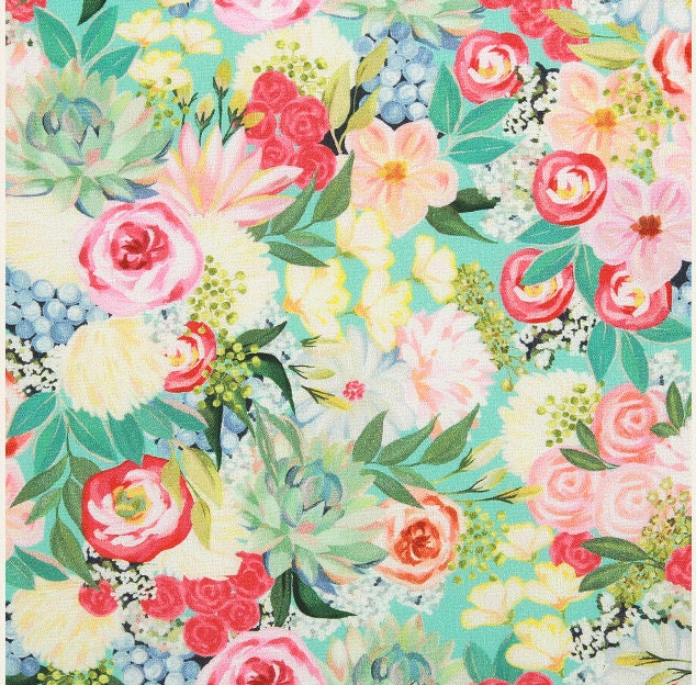 Rose Flowers Floral Garden Patterned Fabric made in Korea by the Half Yard