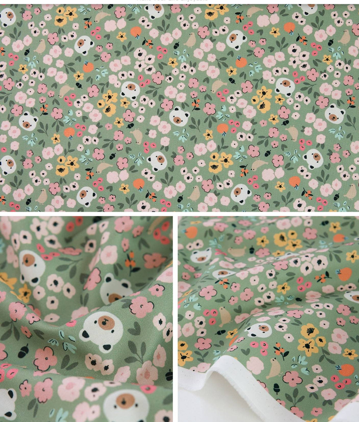 Floral Bear Face Fabric made in Korea by the Half Yard