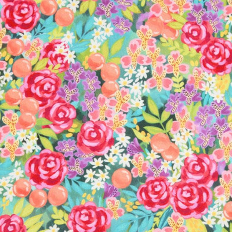 Flowers Floral Patterned Fabric made in Korea by the Half Yard