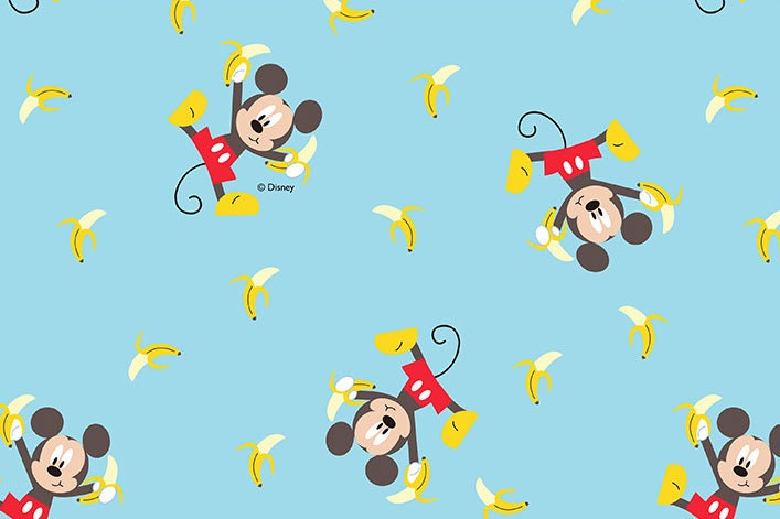 Disney Mickey Mouse Banana Cotton Fabric printed in Korea by the Half Yard