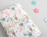 Meadow Flowers Rabbit Bunny Patterned Fabric made in Korea by Half Yard Digital Textile Printing