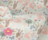 Meadow Flowers Rabbit Bunny Patterned Fabric made in Korea by Half Yard Digital Textile Printing