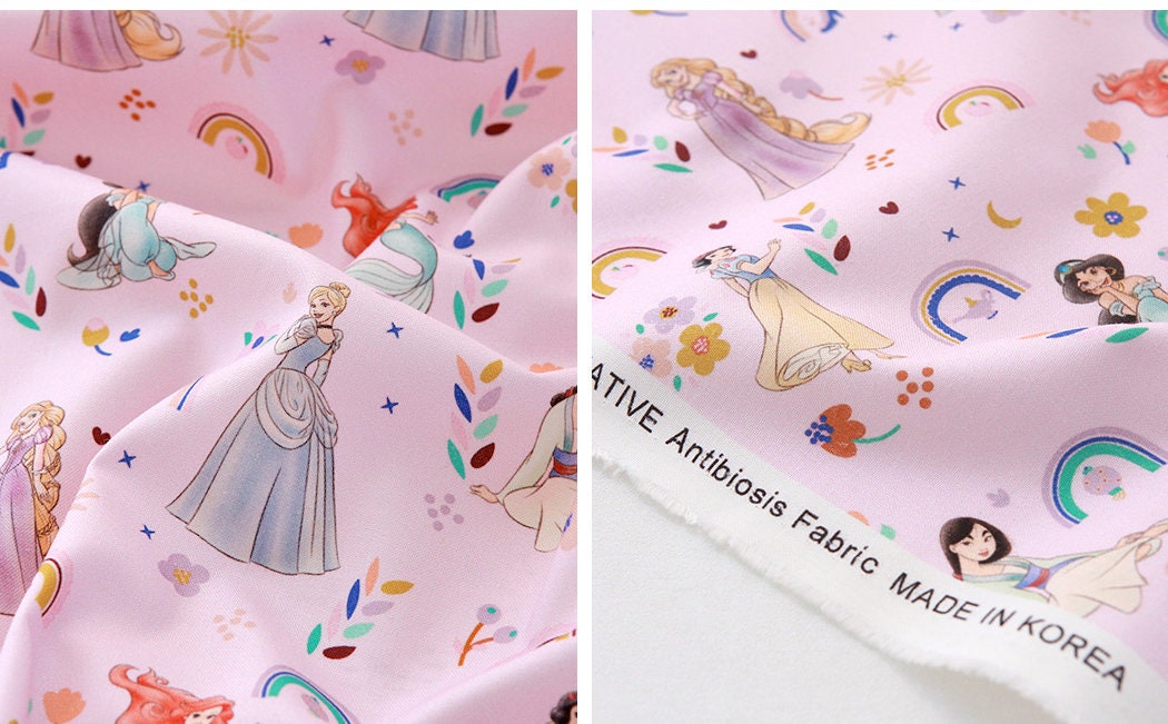 Disney Princess Snow White Cinderella Fabric printed in Korea by the Half Yard