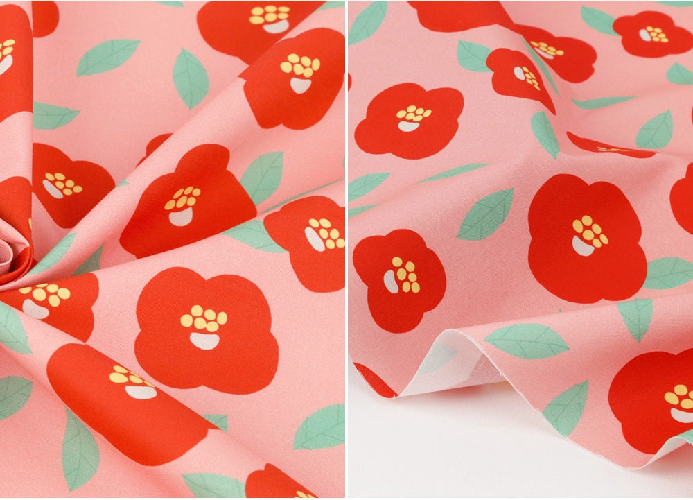 Camellia Flower patterned OEKO-TEX® Fabric, Floral Fabric made in Korea by the Half Yard