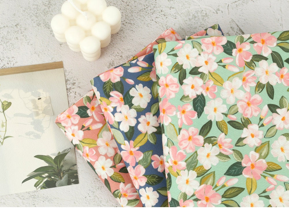 Blossom Flower patterned OEKO-TEX® Fabric, Floral Fabric made in Korea by the Half Yard