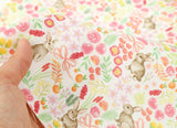 Rabbits and Flowers Animal patterned OEKO-TEX® Fabric, Animal Fabric made in Korea by the Half Yard