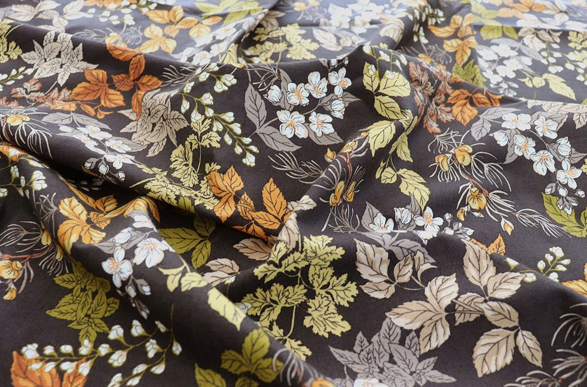 Autumn Vibes Leaves Flowers  Patterned Fabric made in Korea by Half Yard Digital Textile Printing