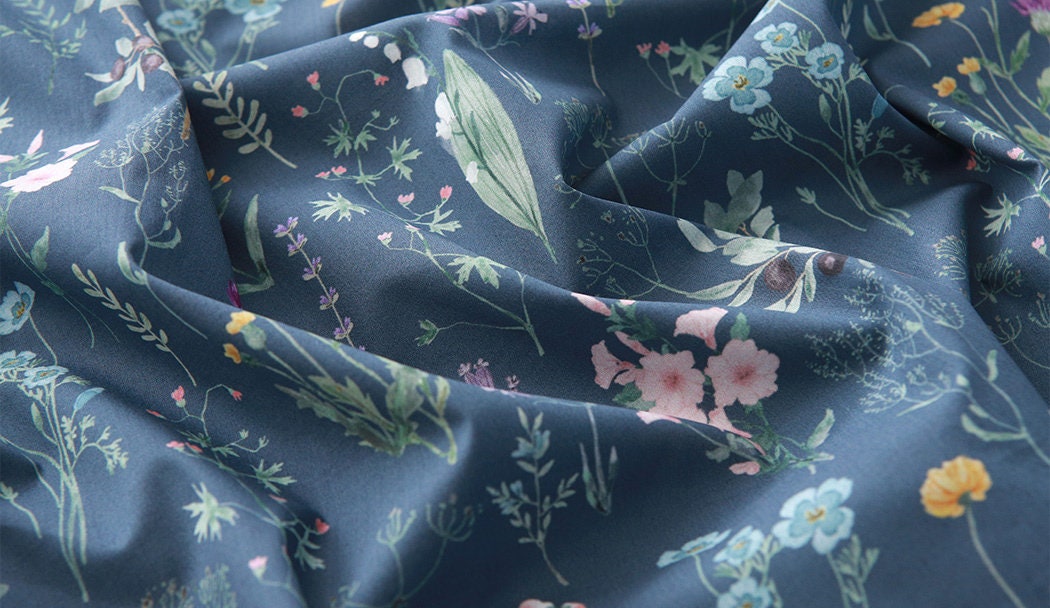 Wild Flowers Floral Patterned Lawn Fabric made in Korea by the Half Yard