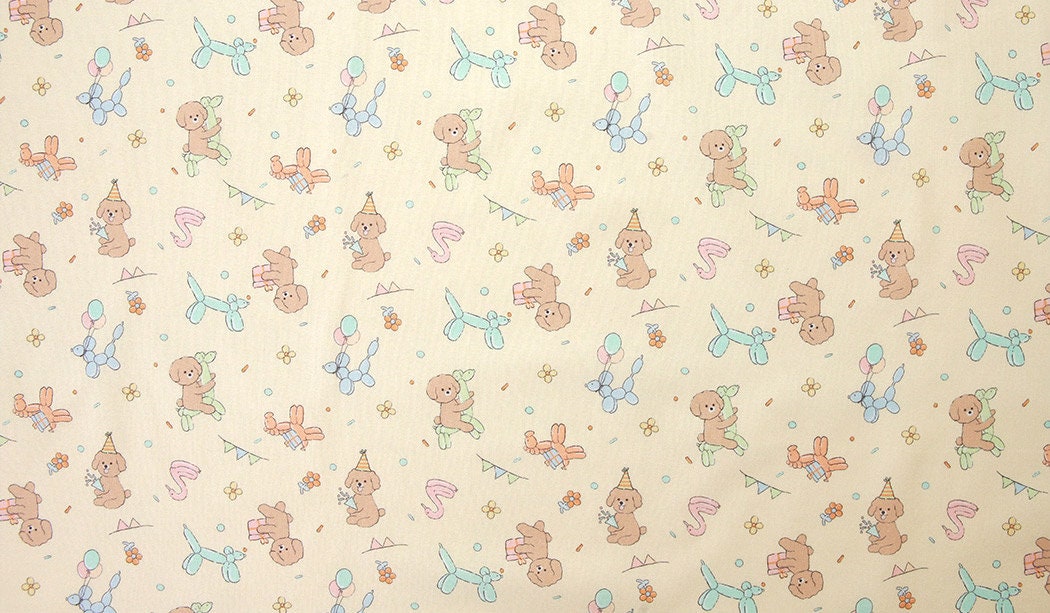 Bichon Frise Balloons Flowers Patterned Dog Fabric made in Korea by Half Yard Digital Textile Printing