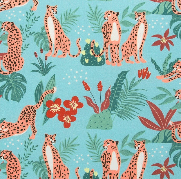 Leopard Animal patterned OEKO-TEX® Fabric, Floral Fabric made in Korea by the Half Yard