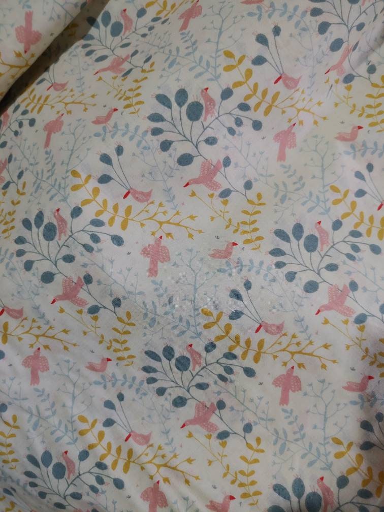 Lark Bird Leaf Flowers Fabric made in Korea by Half Yard