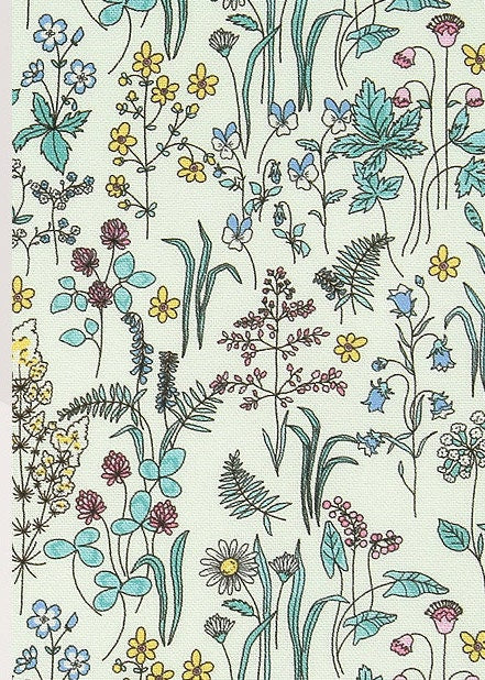 Floral Garden Blue Flower patterned Fabric made in Korea by the Half Yard DTP