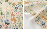 Cute Animal Rabbit Bunny Garden patterned Fabric made in Korea by the Half Yard