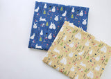 Cute Rabbit Bunny Flower Garden Patterned Fabric, Cute, sewing, Quilt made in Korea by the Half Yard