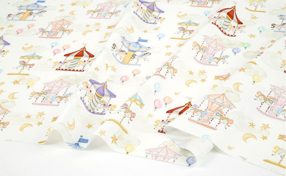 Fantasy Dream Merry go round patterned OEKO-TEX® Fabric, Animal Fabric made in Korea by the Half Yard