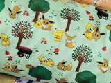 Pocket Monster, Pokemon Forest Pikachu Eevee Fabric made in Korea by the Half Yard Increments