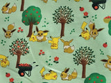 Pocket Monster, Pokemon Forest Pikachu Eevee Fabric made in Korea by the Half Yard Increments