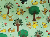 Pocket Monster, Pokemon Forest Pikachu Eevee Fabric made in Korea by the Half Yard Increments