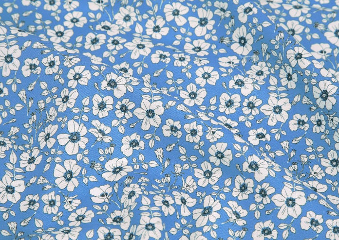 Blue Bless Flower Floral patterned OEKO-TEX® Fabric, Floral Fabric made in Korea by the Half Yard