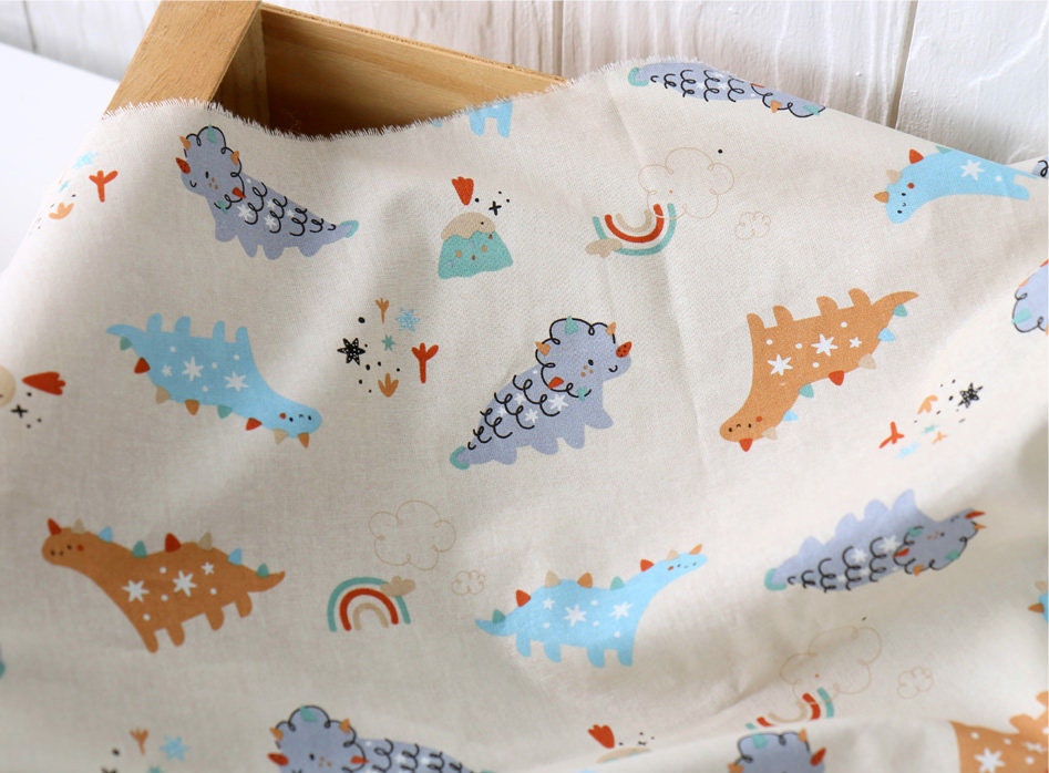 Kawaii Dinosaur Adventure patterned Fabric made in Korea by the Half Yard